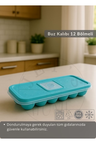 12 Bölmeli Buz Kalıbı Esnek Silikon Buz Küpü Bpa Free Kare Bas Parmak Buzluk Çapı 3,5 Cm Mavi Yeşil