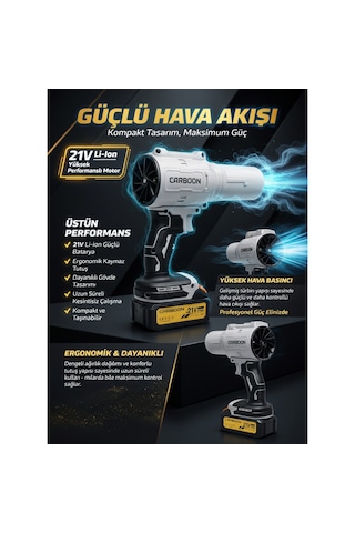 32.000 Rpm 21v Yüksek Performanslı Motor 300w 12000mah Kablosuz Hava Üfleyici Turbo Fan Bahçe & Araç Kurutma, Toz Temizleme Gri
