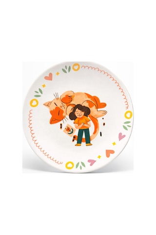 Grandora Sevimli Kedi & Çocuk Figürlü 6'lı 20 Cm Çocuk Desenli Pasta Tatlı Tabağı Seti, Çocuk Tabağı Çok Renkli