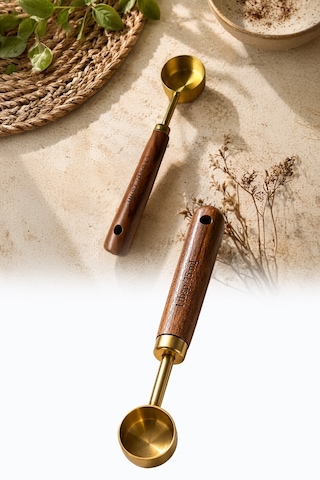 15 Ml Ahşap Saplı Gold Kahve Ölçü Kaşığı Paslanmaz Çelik Kahve Çay Mama Ölçme Kaşığı Altın