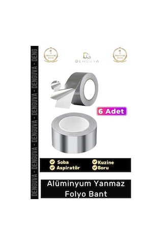 Özel Suya Sıcaklığa Dayanıklı Tamir Soba Boru Yama Alüminyum Yanmaz Folyo Bant 45mm - 5mt - 6 Adet