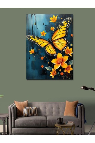 Kanvas Tablo Kelebek Ve Çiçek Aşkı 70cmx100cm