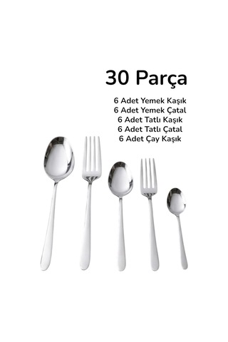 İmza 30 Parça 18/10 Paslanmaz Çelik Çatal Kaşık Takımı Gri