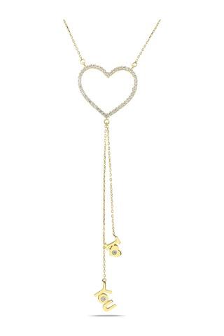 Kuyumcudukkani "ı Love You Yazı Sallantılı"kalp Figürlü Zincirli Kolye-37177-g-w Gold