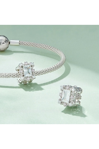 Bsc739 S925 Ayar Gümüş Kaplama Beyaz Altın Zirkonya Çiçek Bilezik Boncuk Çok Renkli