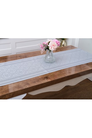 Finezza Roma Jakar Polyester Kumaş Gri Runner 45x150 Cm 1476