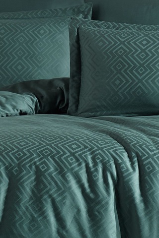 Jakarlı & Saten Çift Kişilik Nevresim Takımı - Geometrik Desen Çeyiz Seti- 200x220cm - Metis Yeşil Yeşil