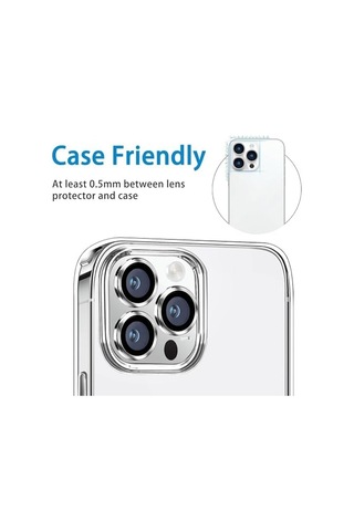 Trend Apple Uyumlu iPhone 15 Pro Promax Kamera Camı Lens Koruyucu Halka Set Gümüş Silver Siyah