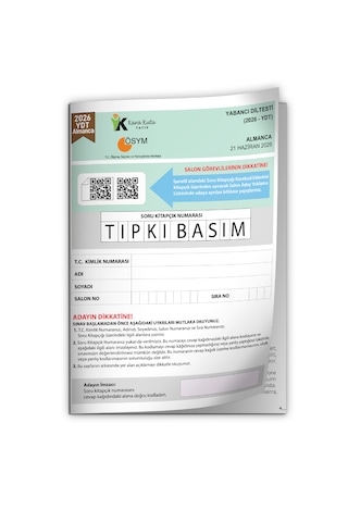 2026 Yks Ydt Almanca Ösym Tıpkı Basım Çıkmış Soru Deneme Kitapçığı Türkiye Geneli