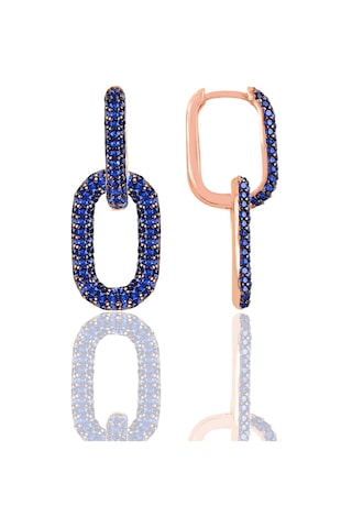 Gümüş Rose Safir Taşlı Sallantılı Trend Küpe