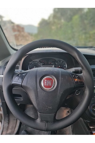 Dikişli Direksiyon Kılıfı Fiat Linea Deri Direksiyon Kılıfı Siyah İp Renkli