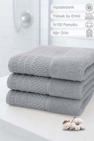 Softure 3 Lü El Yüz Havlusu Günlük Kullanım 50x90 Cm Yumuşak, Dayanıklı, Hızlı Kuruyan Gri