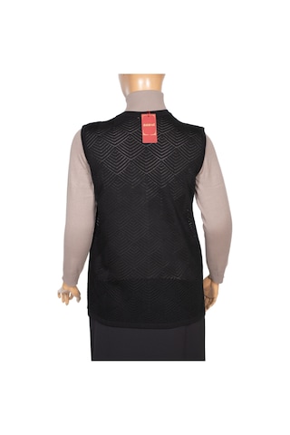 Hesna Kadın Taçlı Triko Ajurlu Broşlu Yelek Siyah Siyah