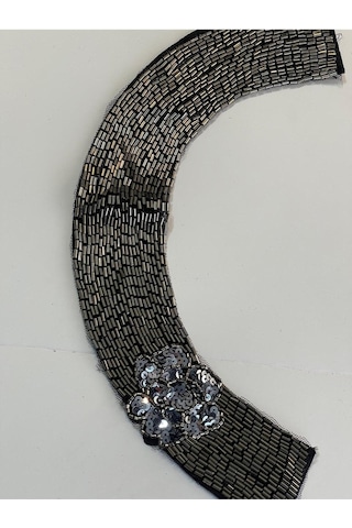 36x6 Cm Taşlı Boncuklu Tasarım Kıyafet Yaka Aksesuarı Aplik Dikiş