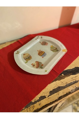 Özel El Yapımı Cupcake Temalı Beyaz Cam Servis Tabak 30 X 23 CM