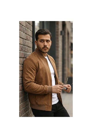 Butik İstanbul Erkek Önden Fermuarlı Içi Astarlı Süet Ceket Kahverengi