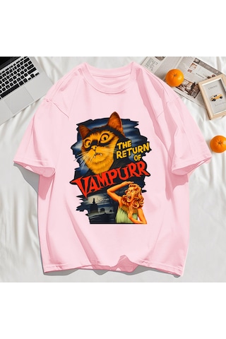 Startmore Y2k Vintage Tişört Tee Büyük Bir Kedi Ve Dişleri Baskıla Pembe
