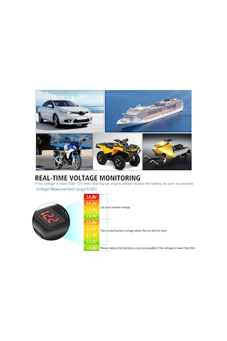 Shineyee Kare Şekilli Çift Usb Hızlı Şarj Cihazı + Voltmetre, Kırmızı Ekran, 6-30v İzlenebilir Voltaj Aralığı