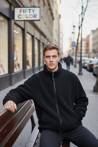 Siyah Premium Kalite Dik Yaka, Fermuarlı, Polarlı, Peluş Ceket Siyah