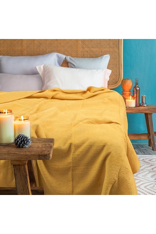 Verra Home Pamuk Battaniye Tek Kişilik Tv Battaniyesi 130 x 170 CM Hardal