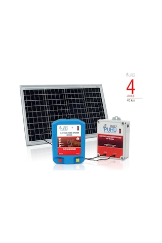 Puhu Ecos Güneş Enerjili Elektrikli Çit Cihazı 4 Joule 40w Panel + 12v/24ah Jel Akü