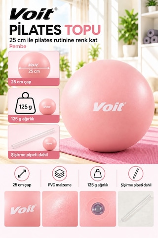 25 cm Mini Pilates Topu Yoga Fitness Egzersiz ve Denge Topu Şişirme Pipeti Dahil Pembe