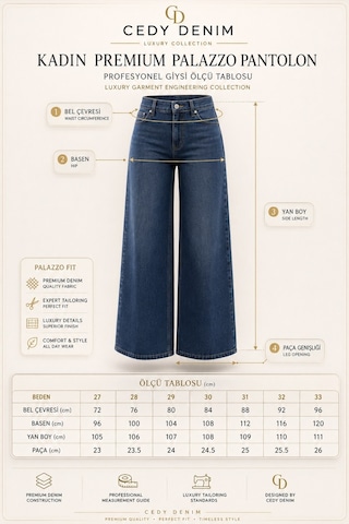 Cedy Denim Cedy Denım Cedy Denım Kadın Likrasız Normal Bel Palazzo Geniş Paça Jean Pantolon E7031 Mavi