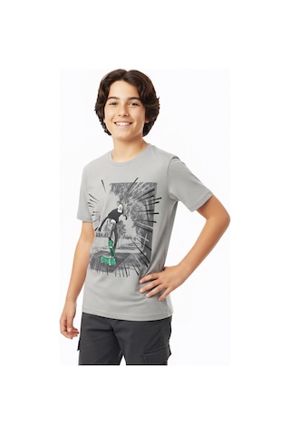 Modanino Erkek Çocuk %100 Pamuk T-shirt-kaykay Baskılı-12-16 Yaş 12526 Gri