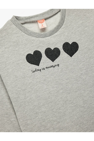 Koton Kalp Baskılı Uzun Kollu Bisiklet Yaka Pamuklu Sweatshirt Gri 6wmg10105ak Gri