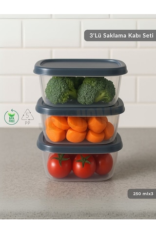 3'lü Saklama Kabı Seti Kare Erzak Kabı Bpa Free Derin Dondurucu İçin Uygun 250 Ml Şeffaf