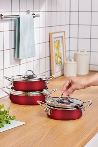 Karaca Ateş Emaye 6 Parça Omlet Seti Bordo