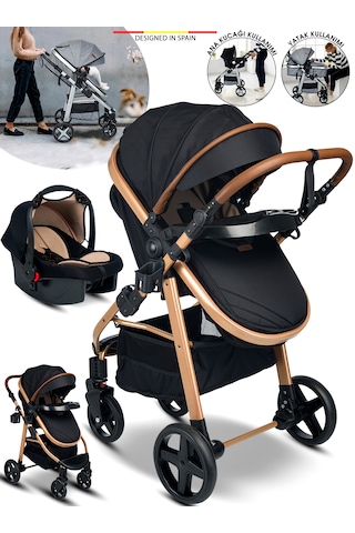 Baby Home 950 Tayla 6 In 1 Mama Tablalı Çift Yönlü Travel Sistem Bebek Arabası Siyah