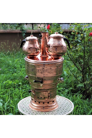 Çift Demlikli Bakır Semaver 10 L