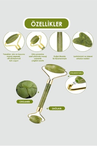 Tr 3'lü Cilt Bakım Seti Yeşim Taşı + Gua Sha Masaj Taşı + Maske Sürme Aparatı