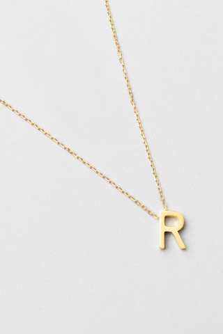 R Harfi 18 Ayar Sarı Altın Kaplama 45 Cm Gümüş Kolye Gold - Gümüş