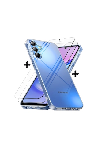 Samsung Galaxy Uyumlu M15 Kılıf Kamera Korumalı Şeffaf Silikon + 9h Cam