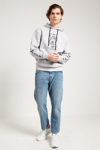 Jahr Marc Dragon Baskılı Gri Oversize Erkek Sweatshirt Gri