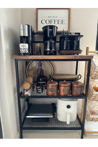 Lüks Kahve Köşesi / Mutfak Rafı / Metal Raf / Çok Amaçlı Raf