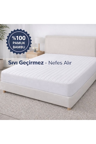 %100 Pamuk Bambu Lastikli Çarşaf Tipi Fitted Alez Sıvı Geçirmez Yatak Koruyucu Beyaz
