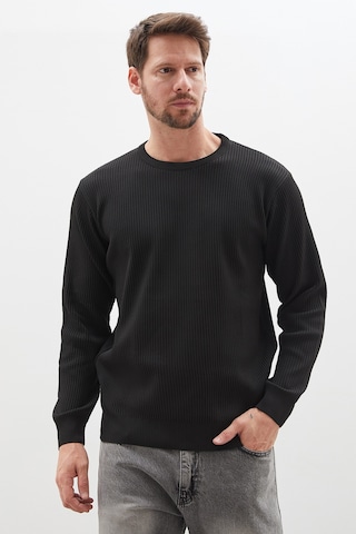 Fullamoda Waffle Dokulu Bisiklet Yaka Regular Fit Triko Kazak Siyah