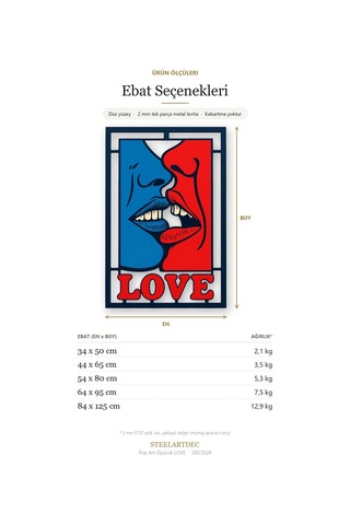 Pop Art Öpücük Love Metal Tablo 34x50 Cm Çok Renkli