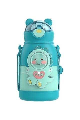 Taşınabilir Çocuk Termos Şişesi 316 Paslanmaz Çelik Öğrenci Pipetli Bardak-yeşil