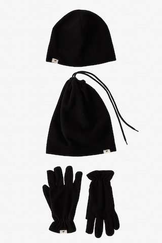 AC&Co / Altınyıldız Classics Erkek Siyah Polar Bere Boyunluk Eldiven Set Siyah