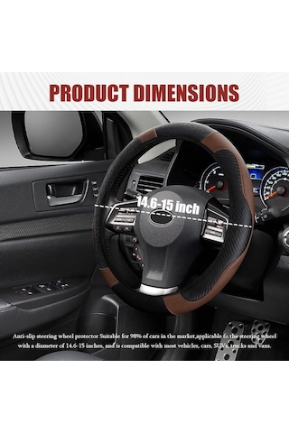Yifomall Kahverengi Karbon Fiber Stili Deri Direksiyon Kılıfı - 37-38 Cm Evrensel Uyumlu, Soluk, Kayma Engellici, Dayanıklı Ve Koruyucu Kahve