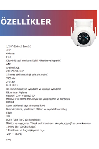 Bester 3 Mp Wifi Solar Ptz Hareketli Kamera Uzaktan Erişim Sd Des