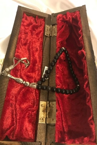 Tespih Obsidyen Doğal Taş Tesbih Gümüş İmameli Aura Taşı Ahşap Kutulu 6mm Çok Renkli