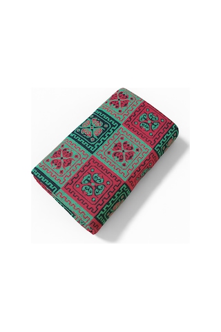 Çift Taraflı 3 Mekik Karo Desen Pamuklu Makine Dokuma Kilim Kırmızı - Yeşil - Siyah