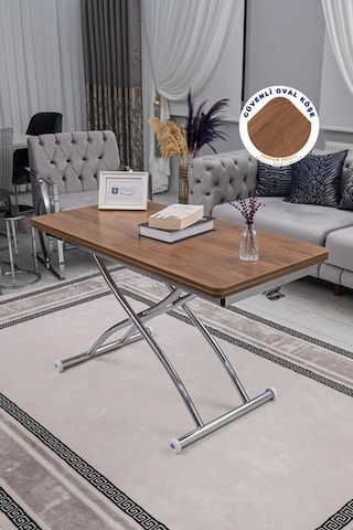 Juppo Üst Tabla Mdf Ceviz Oval Köşe Alt Krom Dışa Kıvrım