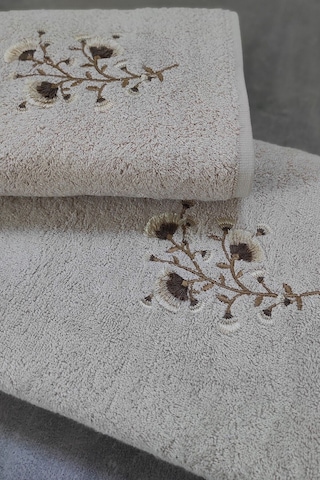2'li Nakışlı Bambu Banyo Havlu Seti-tivoli Lisette Cappuccino