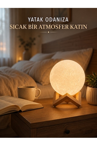 Dekoratif 3d Ay Işığı Masa Lambası Hediyelik Atmosfer Aydınlatması Sarı